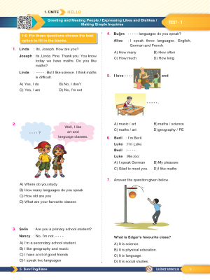 5. Sınıf - Yaprak Test - İngilizce - İLK ÖNCE